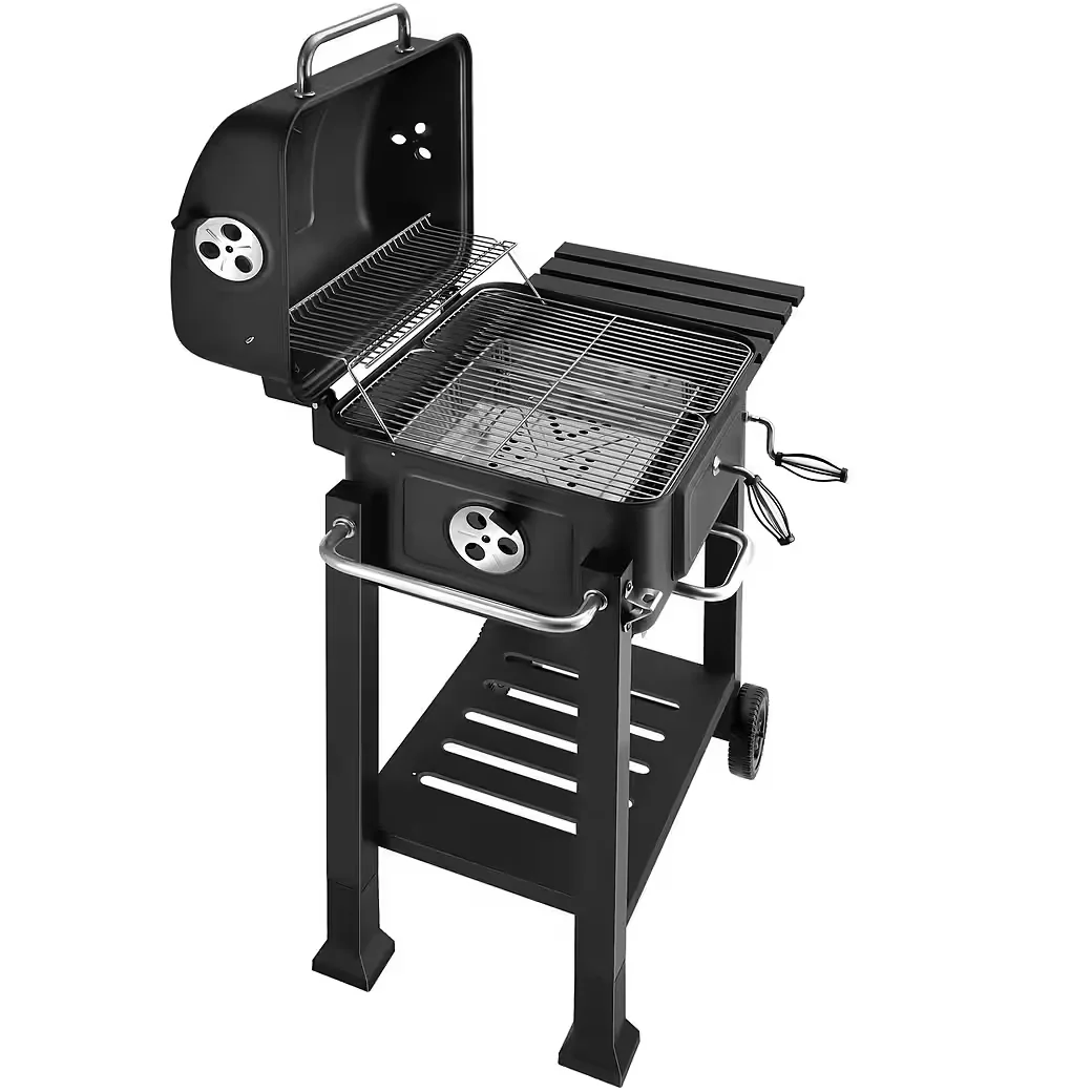 BBQ Holzkohlegrill mit 2 Rädern regulierbare Luftzufuhr 110x64x104 cm