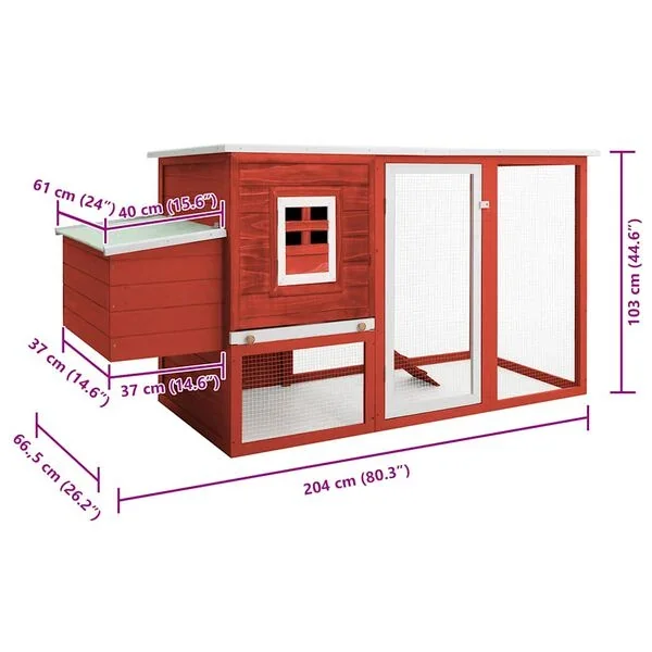 vidaXL Garten Hühnerstall mit 1 Legenest Rot Holz Hühnerhaus