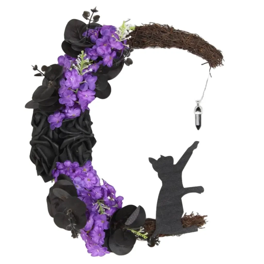 Halloween Moon Katze Girlande Türdeko hängend dunkelviolett Blumen