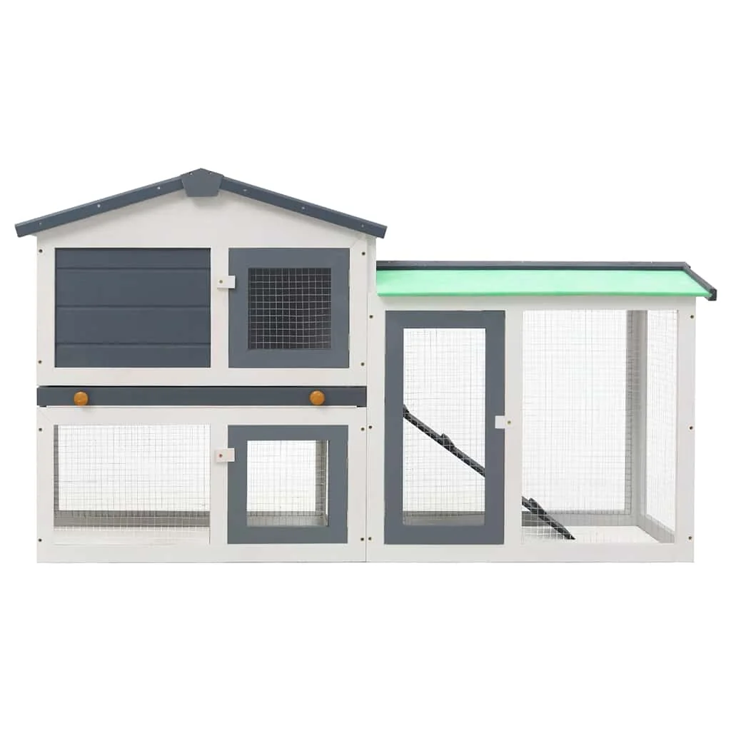 vidaXL Großer Kaninchenstall Grau und Weiß 145x45x84 cm Holz Garten