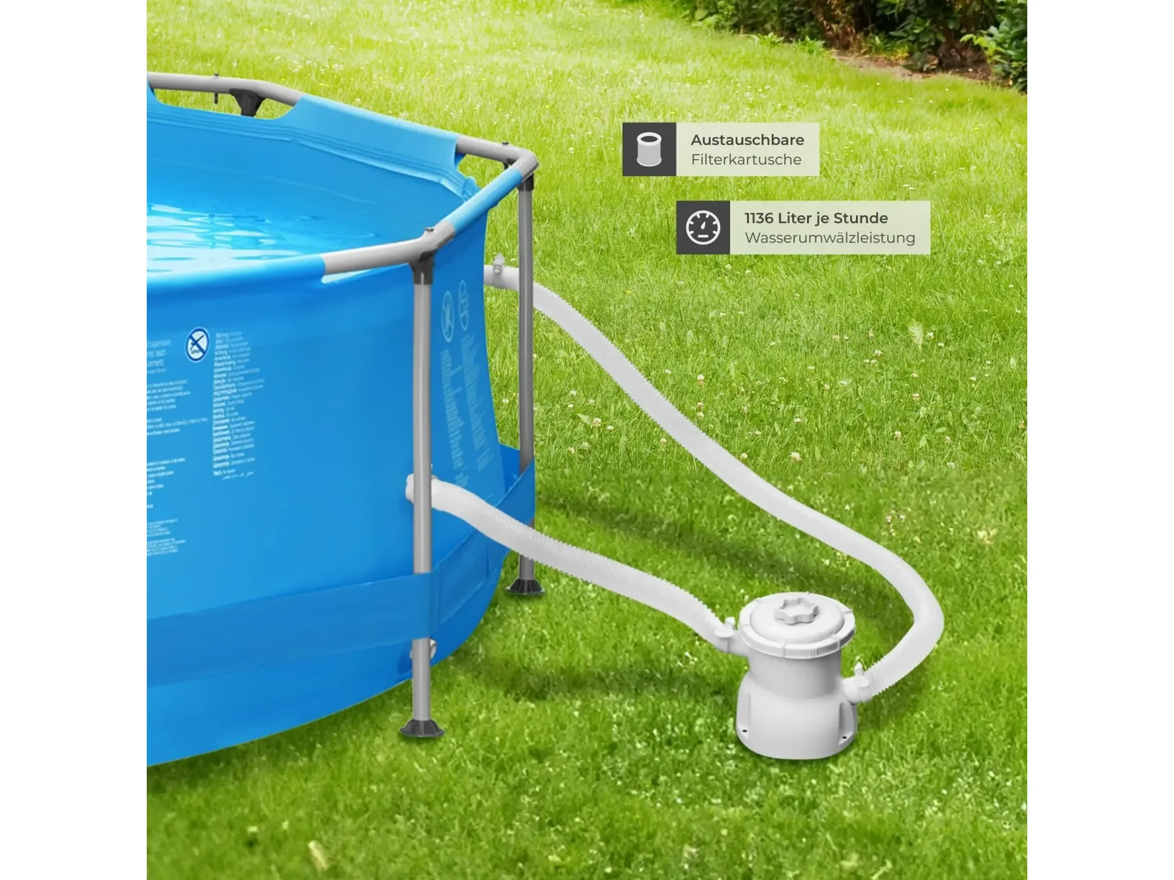Tectake Pool Summertime Rund Stahlrahmen 360 x 360 x 76 cm Blau Garten