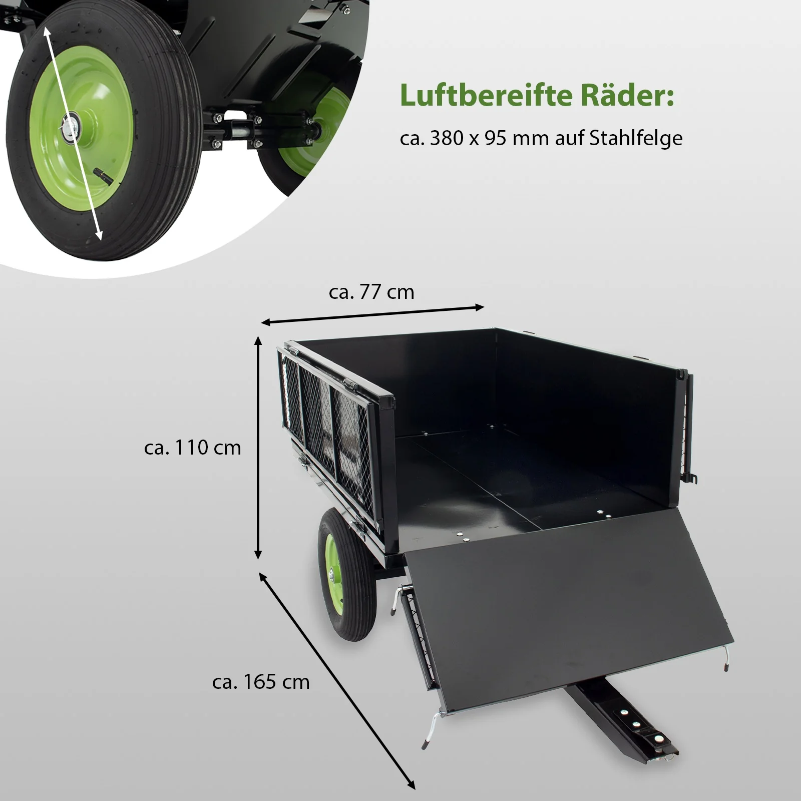 Rasentraktor Kippanhänger 300 kg kippbar mit Kupplung für Transport