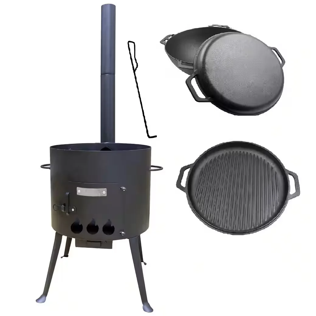 Utschak Holzkohlegrill Set mit Kasan 15L Schornstein Schüreisen Outdoor