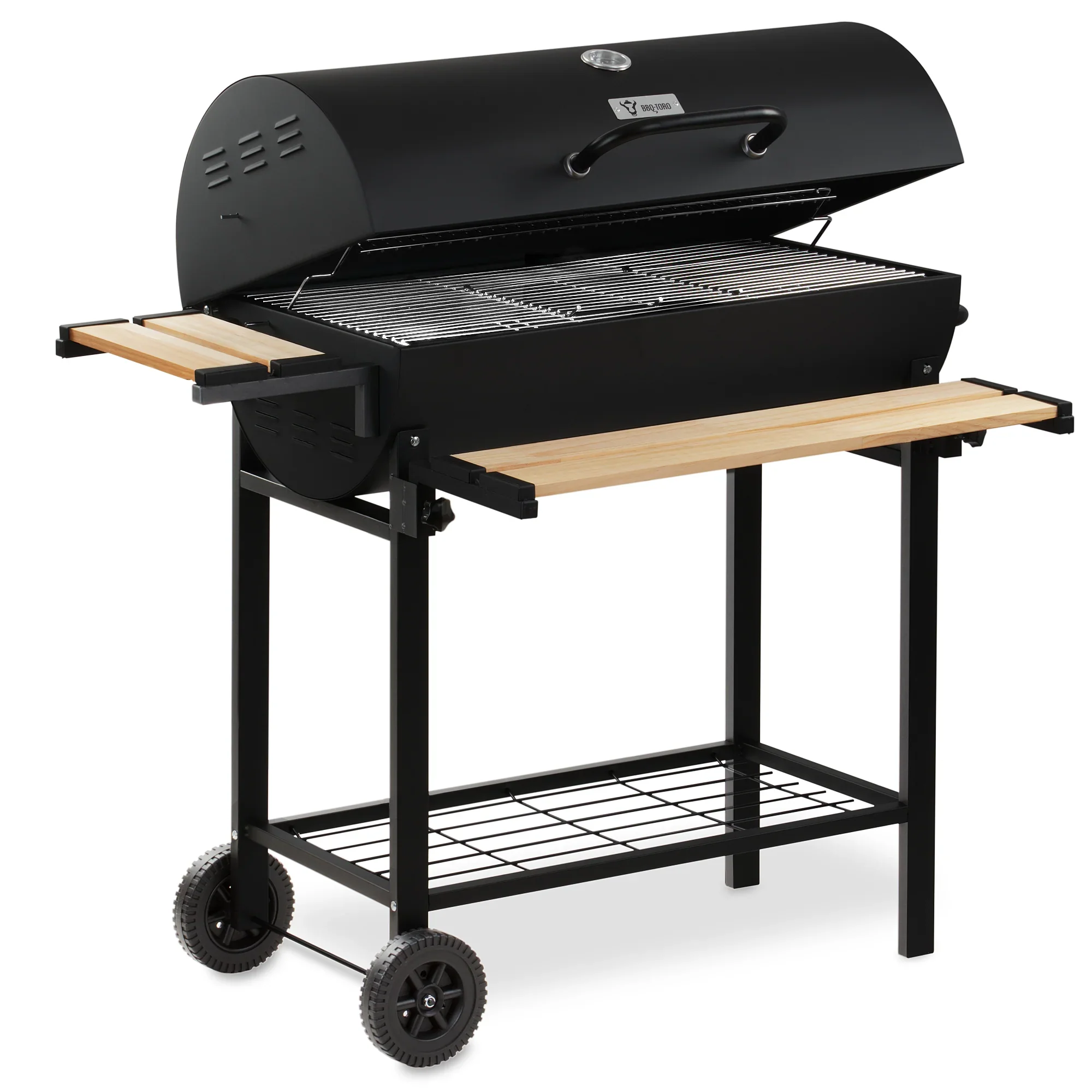 Holzkohle Grillwagen fahrbar inkl Thermometer BBQ Garten