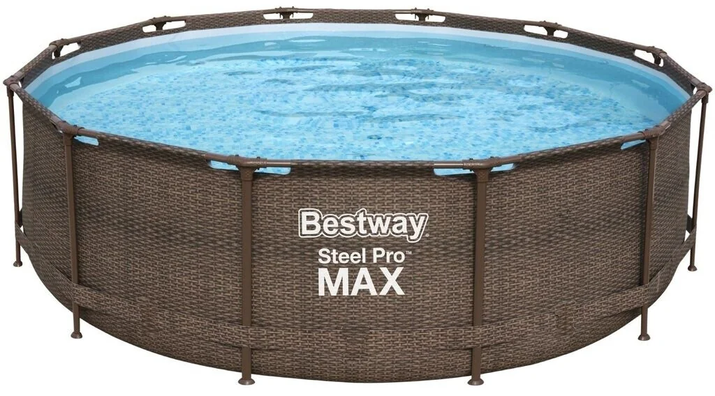 Bestway Steel Pro MAX™ Frame Pool Set mit Filterpumpe Ø 366 x 100 cm, Rattan-Optik (Schokobraun),