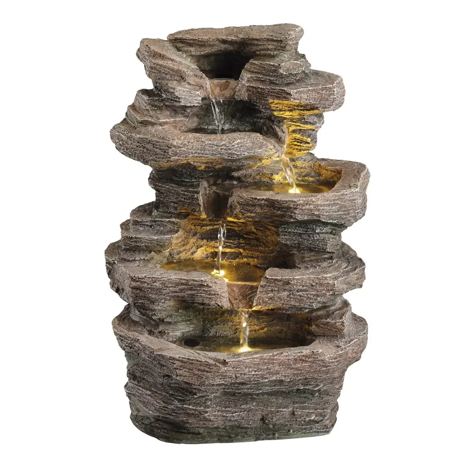 MARELIDA Gartenbrunnen Brunnen beleuchtet Wasserfall Garten Zierbrunnen Kaskadenbrunnen 39cm, 27 cm Breite