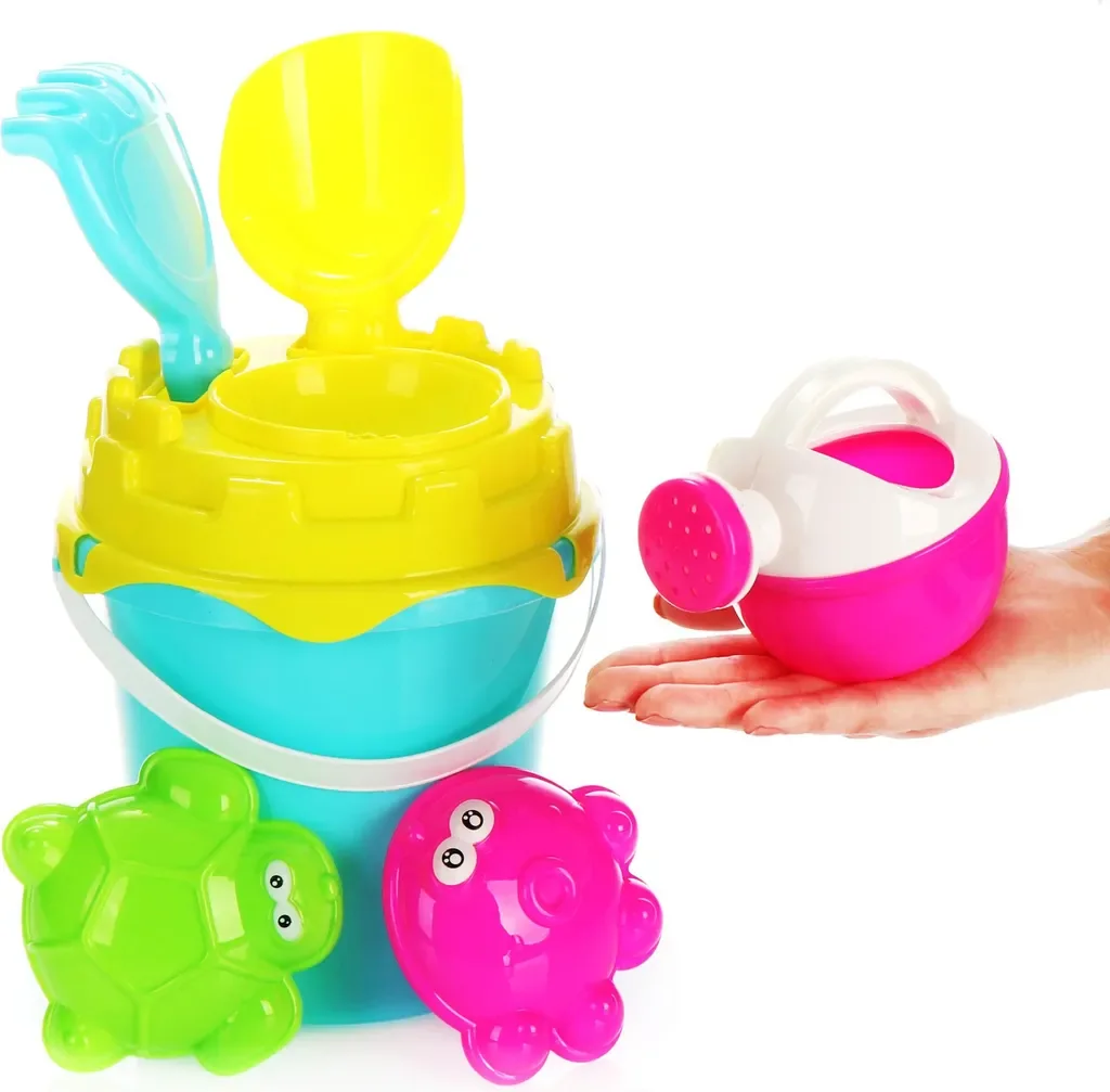 COM-FOUR® 7-teiliges Strandspielzeug Set Kinder Eimer Schippe Formen