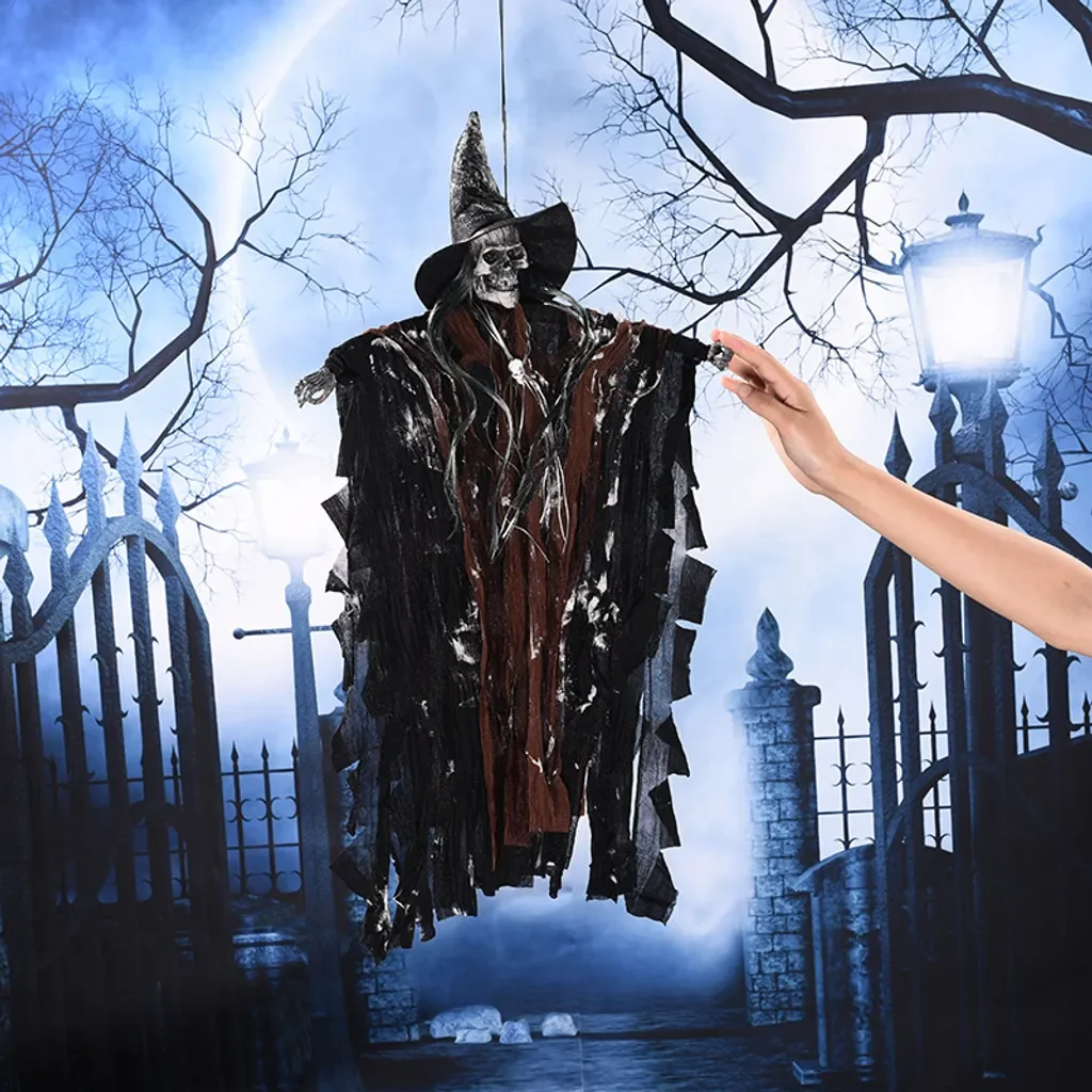Halloween Hängender Totenkopf Geist mit Stimmenkontrolle Party Deko