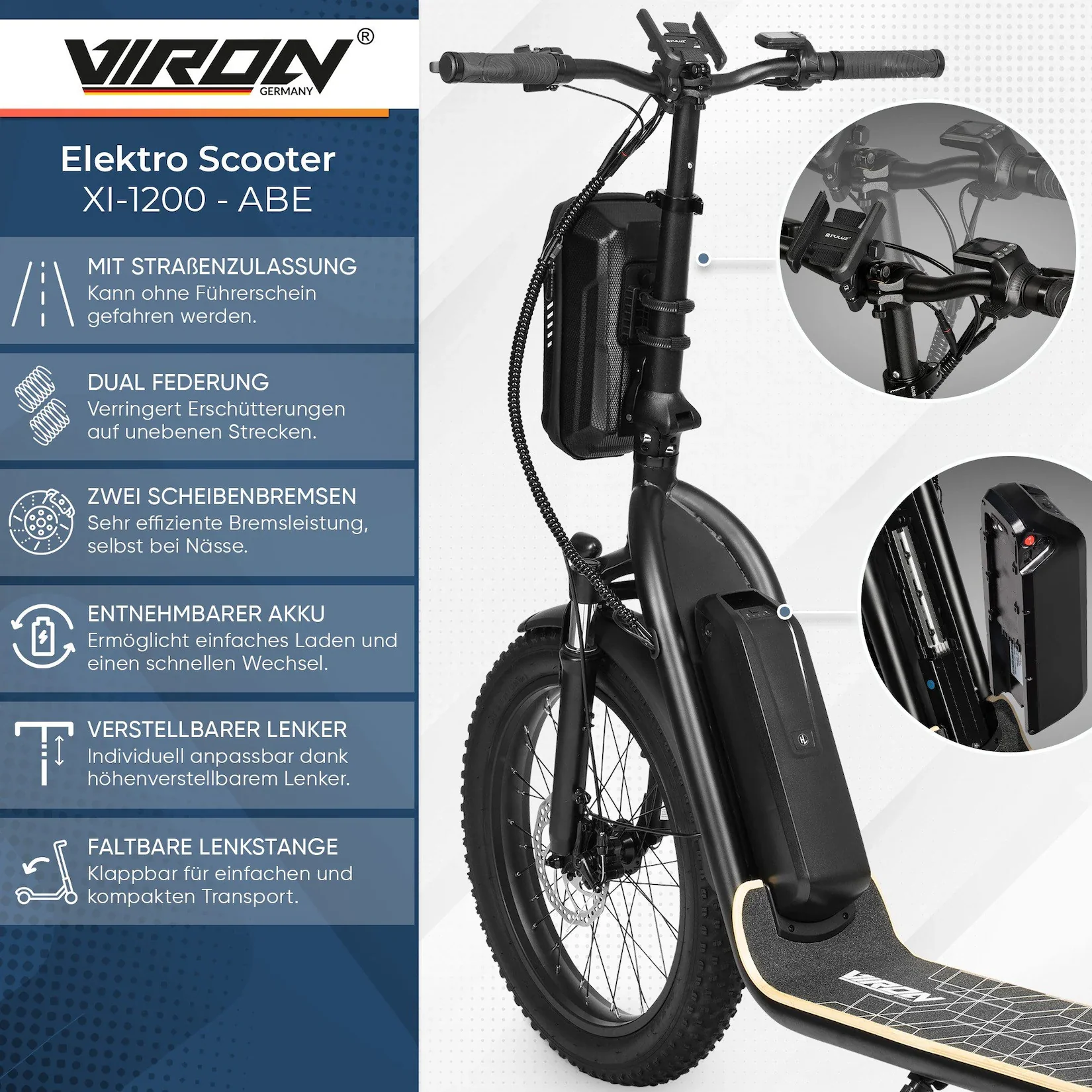 VIRON XI-1200-S E-Scooter mit Straßenzulassung ABE 20Ah Akku