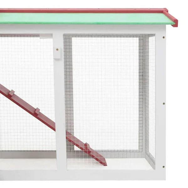 vidaXL Großer Kaninchenstall Holz Rot Weiß 145x45x84 cm Hasenstall