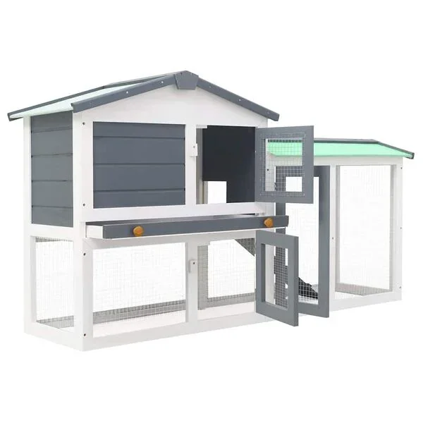 vidaXL Großer Kaninchenstall Grau und Weiß 145x45x84 cm Holz Garten