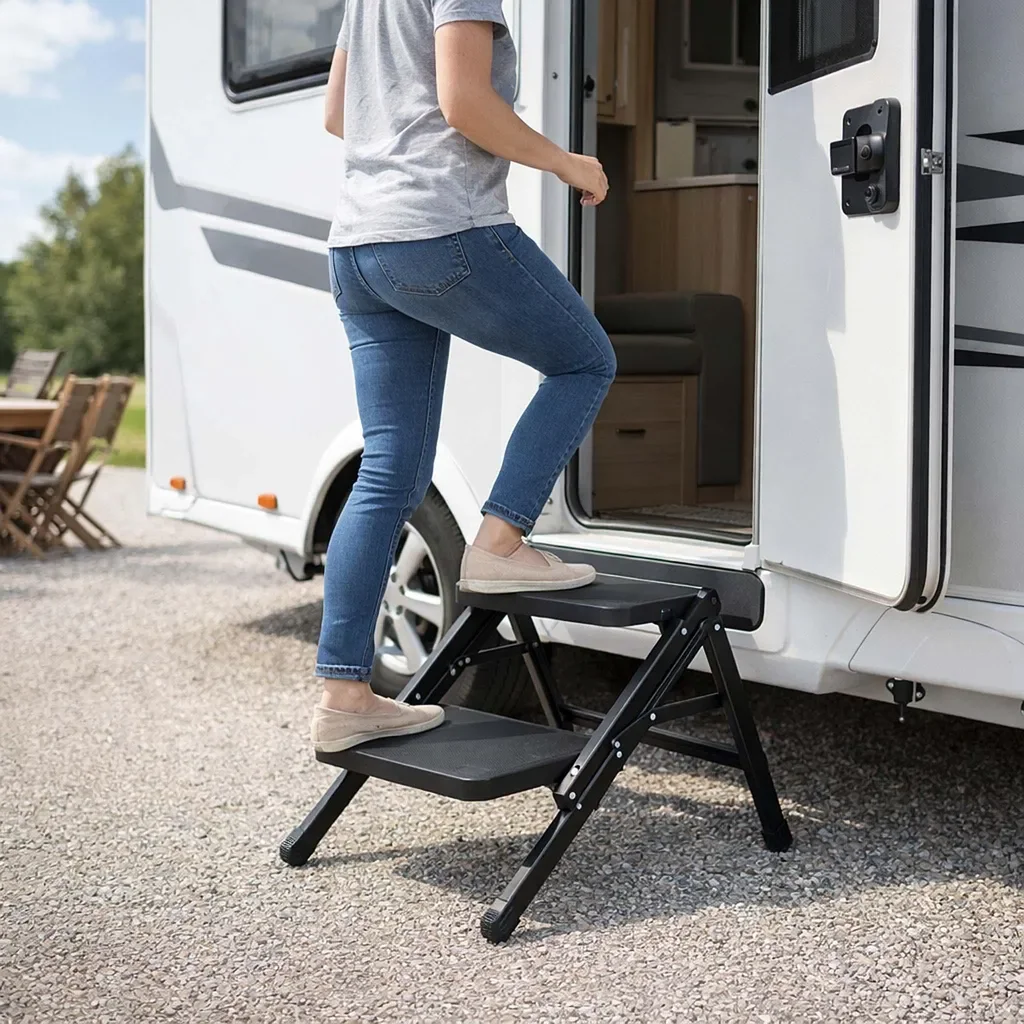Wiltec Camping Doppeltrittstufe Stahl 2 Stufen bis 200 kg Trittleiter