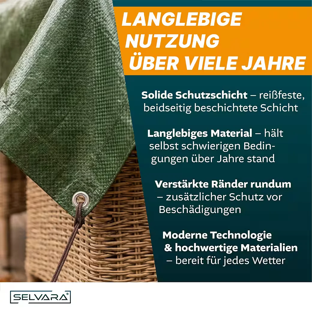SELVARA Abdeckplane 260g m2 grün wasserdicht reißfest UV mit Ösen