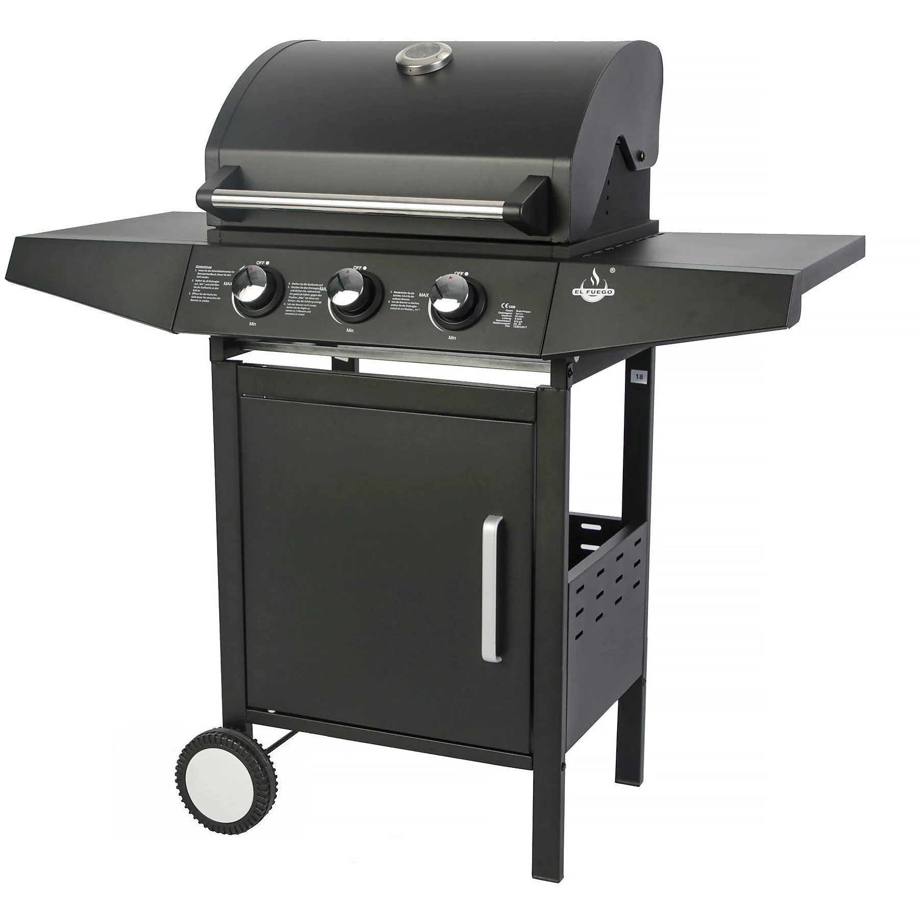 EL FUEGO AY 0581 San Angelo 3 Gasgrill Schwarz 8400 Watt BBQ