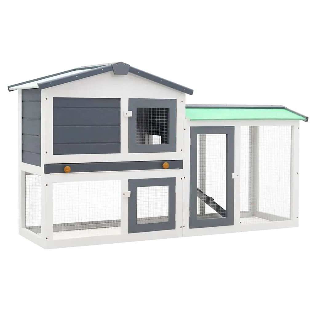 vidaXL Großer Kaninchenstall Grau und Weiß 145x45x84 cm Holz Garten