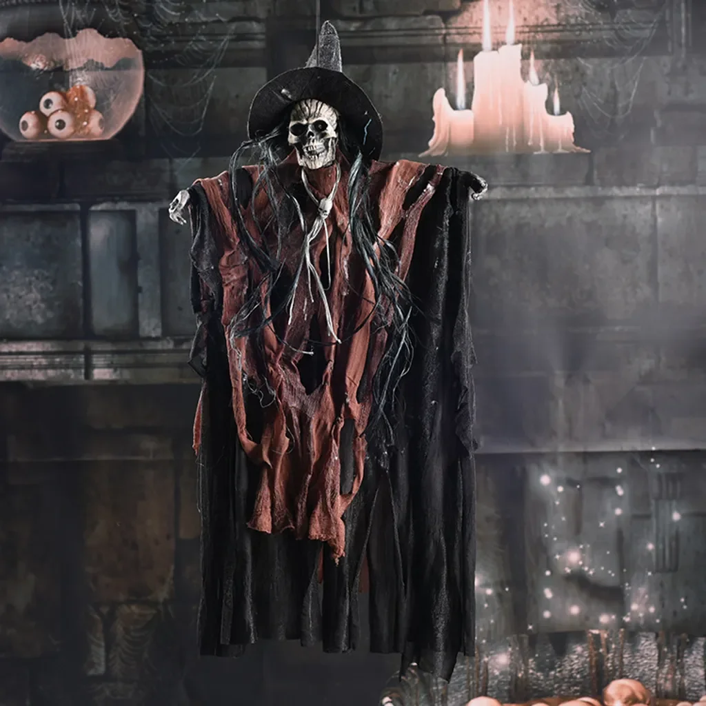 Halloween Hängender Totenkopf Geist mit Stimmenkontrolle Party Deko