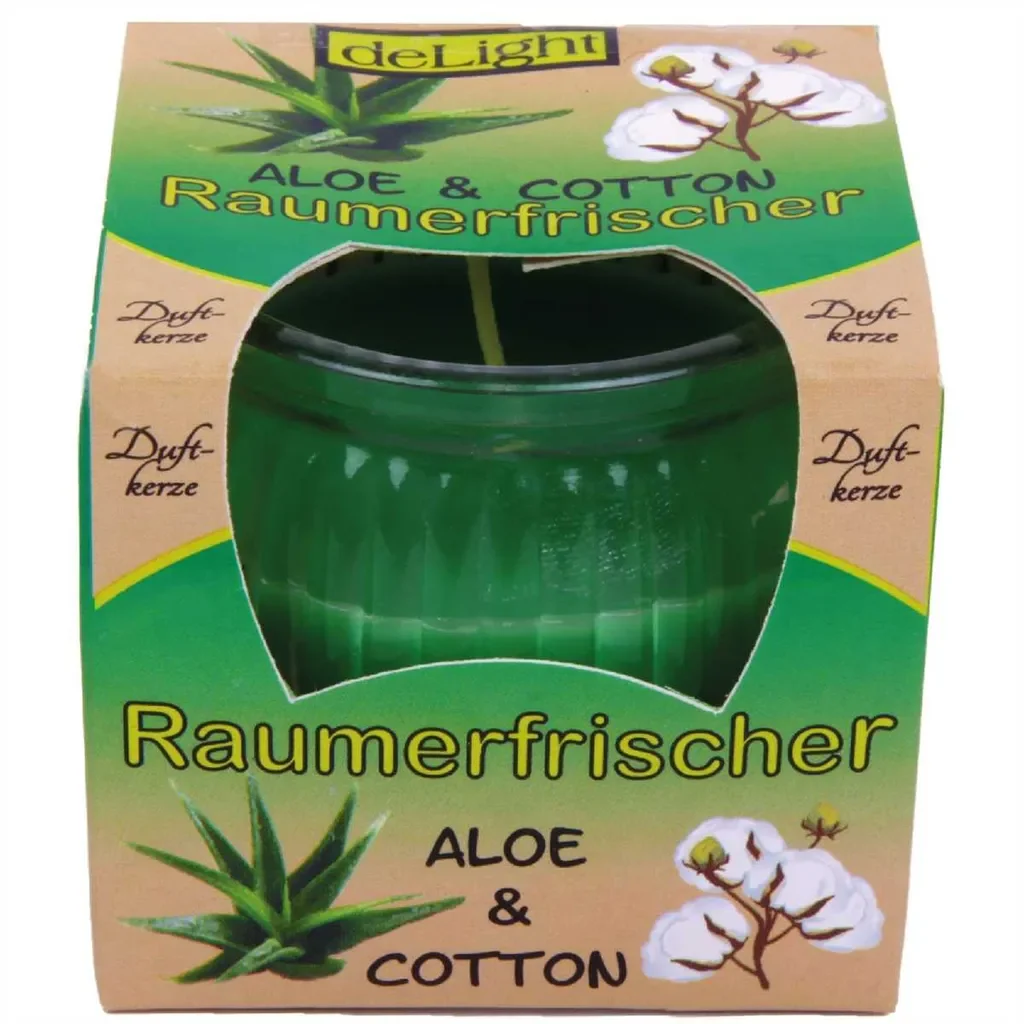 Duftkerze Raumerfrischer im Glas, lange Brenndauer, Aloe Baumwolle