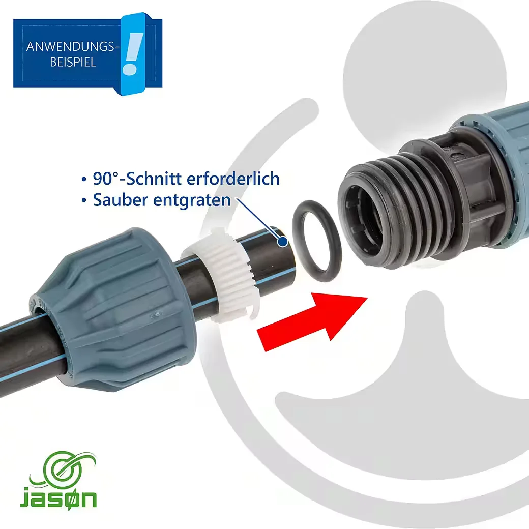 MEGA GROUP PP Klemmverbinder 90 Grad Winkel IG für PE Rohr DVGW