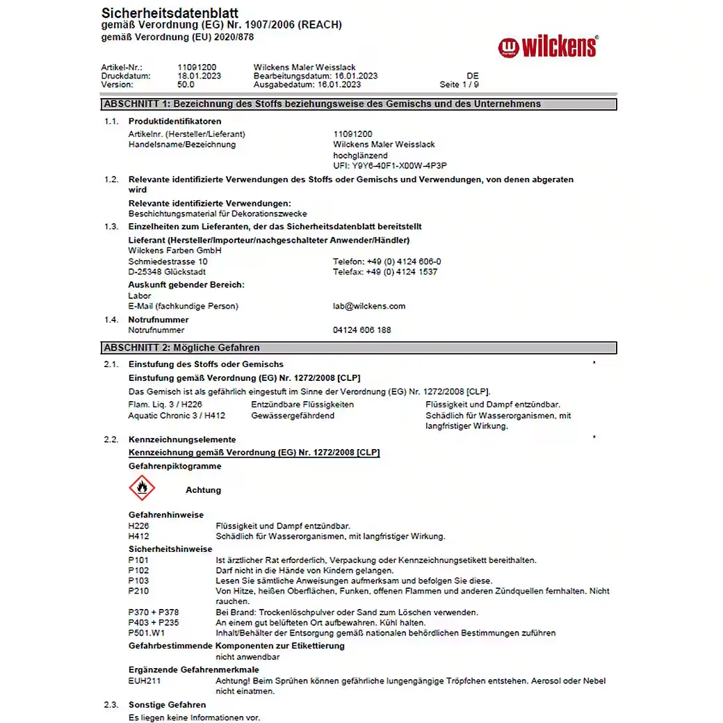 WILCKENS FARBEN Maler-Weisslack 0.375 Liter Lack weiss