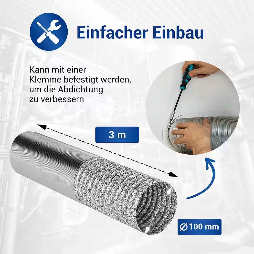 VIOKS Alu Abluftschlauch Flexrohr 100erR 3m für Trockner Abzugshaube