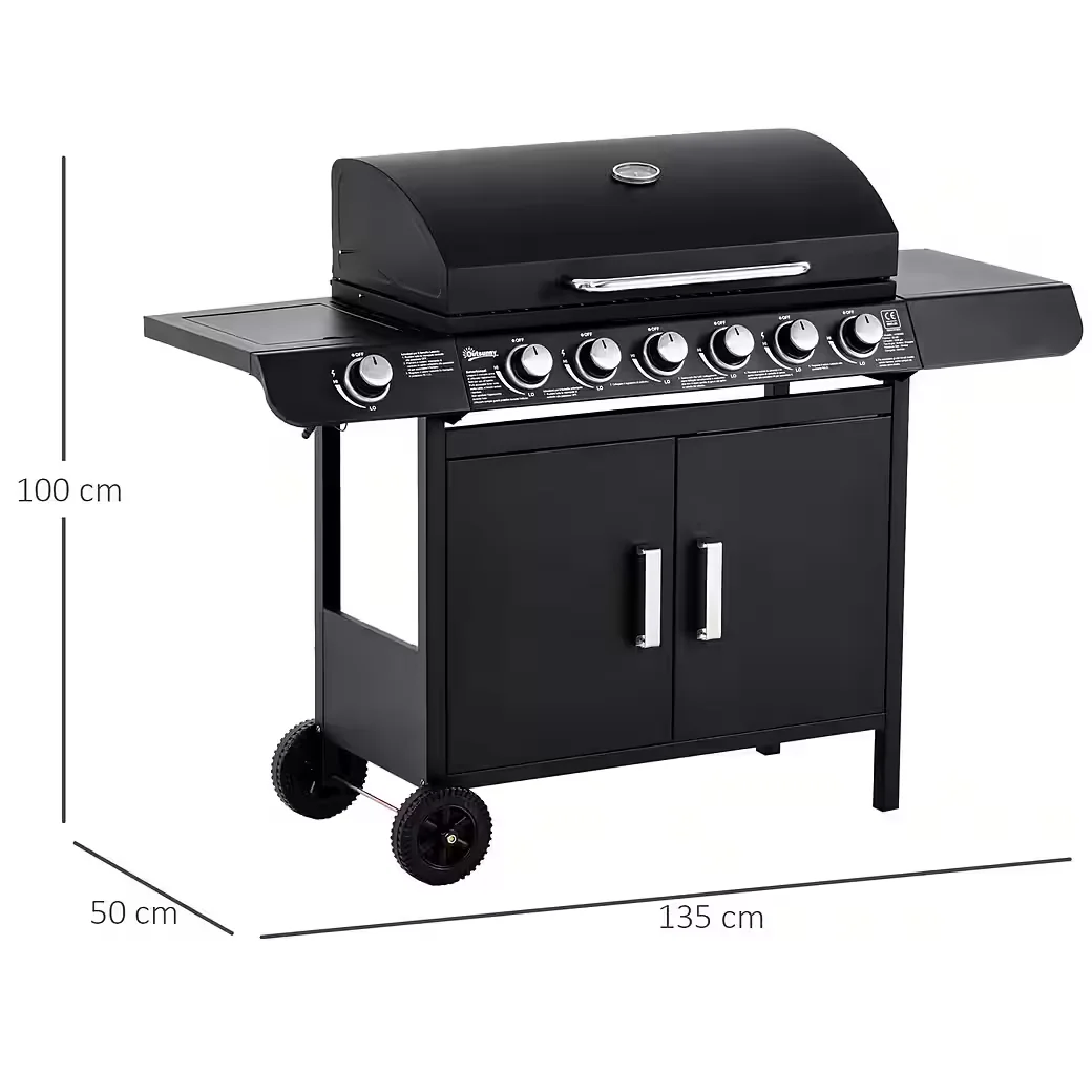 Gasgrill BBQ Grillwagen mit 6 Brennern 1 Seitenbrenner Schrank Garten