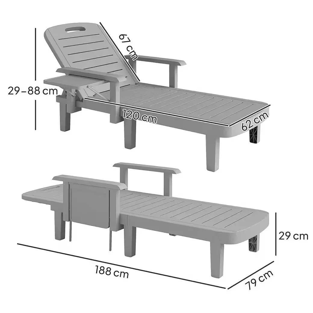 Gartenliege Seitentisch Holzoptik 5 Fach verstellbare Lehne Outdoor