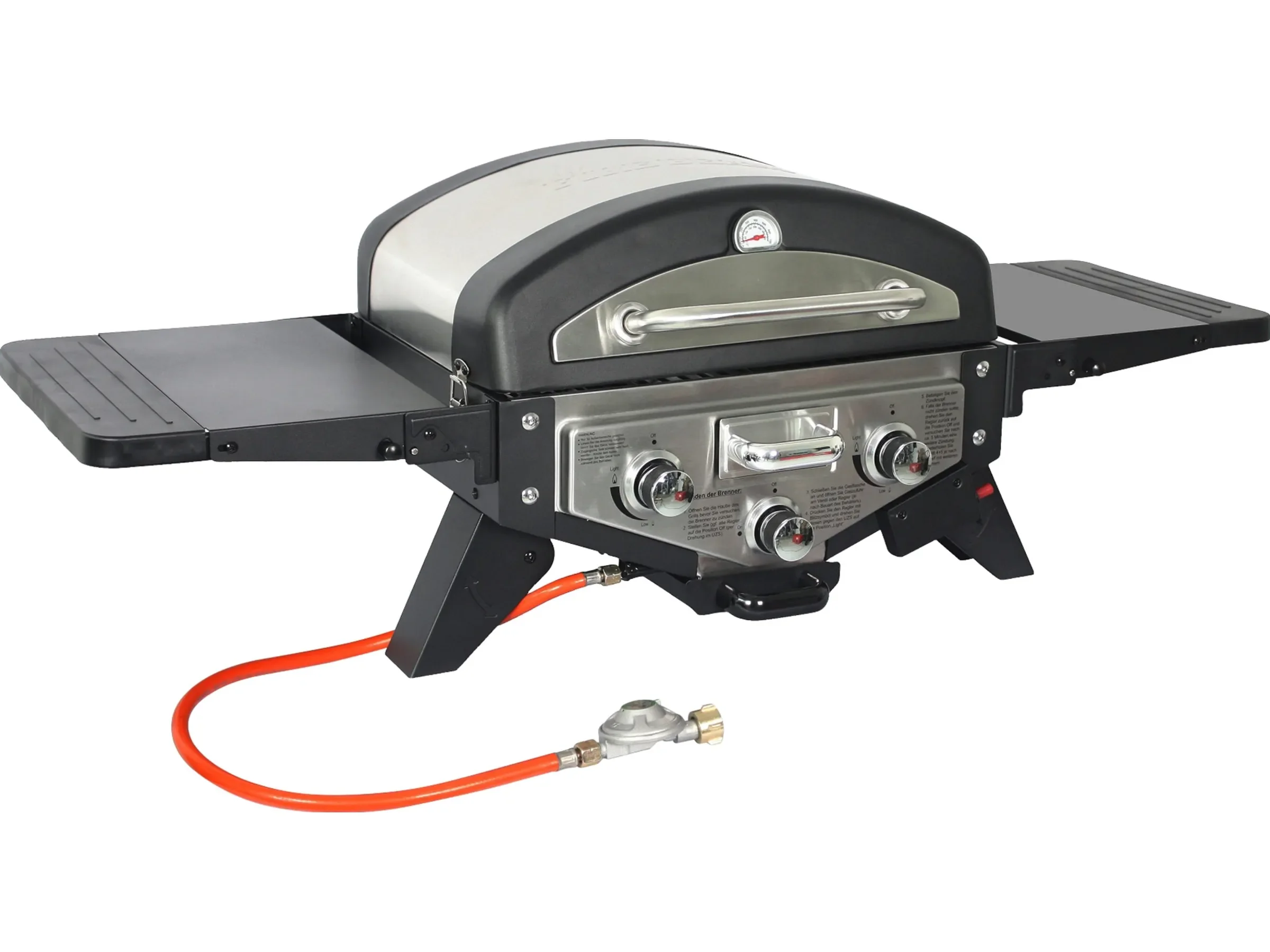 El Fuego Tischgasgrill Smoker Medison 2 Brenner Silber BBQ Outdoor