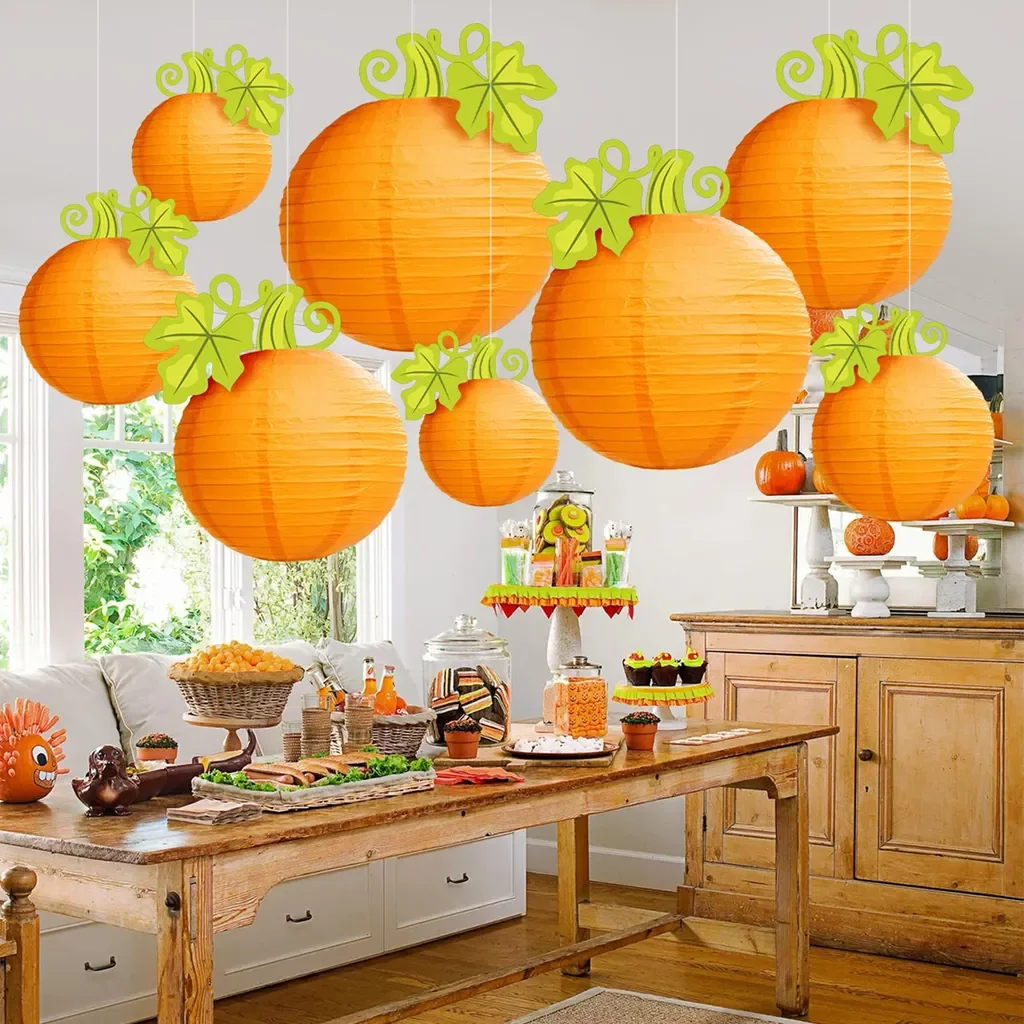 Halloween Kürbis-Papierlaterne zum Aufhängen orange Deko innen außen