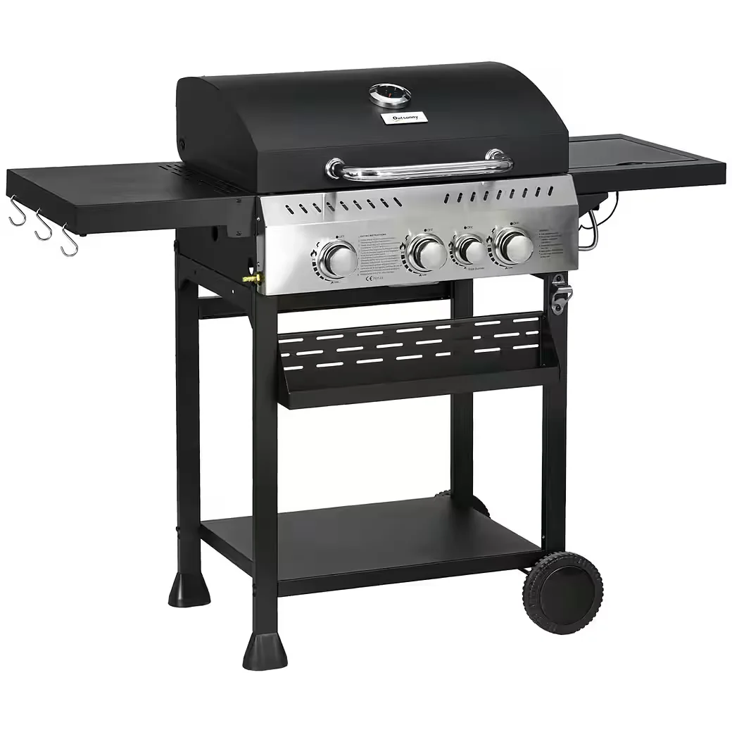 Gasgrill mit Seitenbrenner Thermometer Grillrost Flaschenöffner BBQ