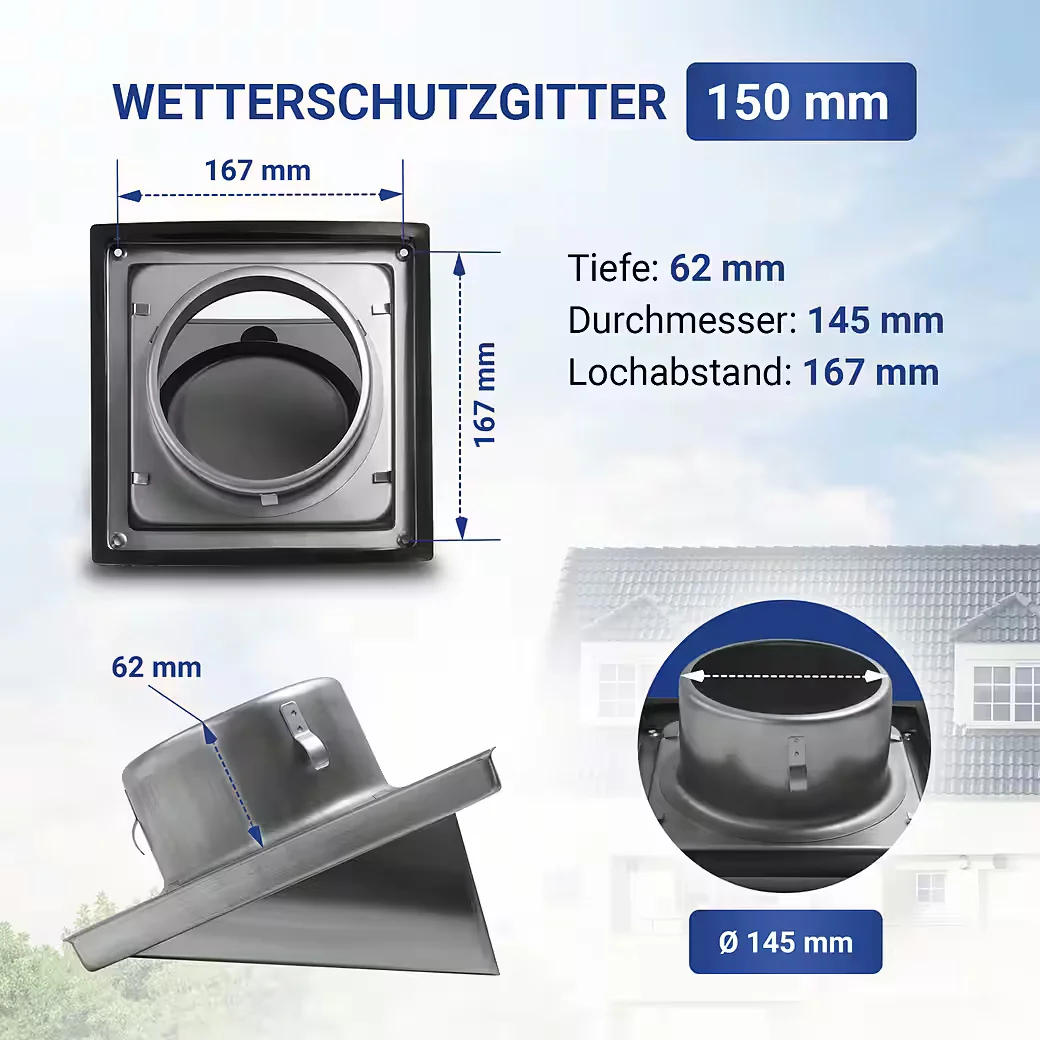 VIOKS Außenhaube Dunstabzugshaube 100erR 150erR Rückstauklappe Abluft