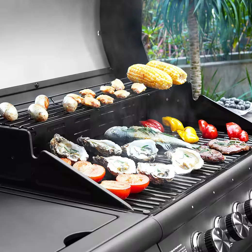 Gasgrill RED 6 plus 1 Piezozündung Grillspießauflage mit Fettwanne BBQ