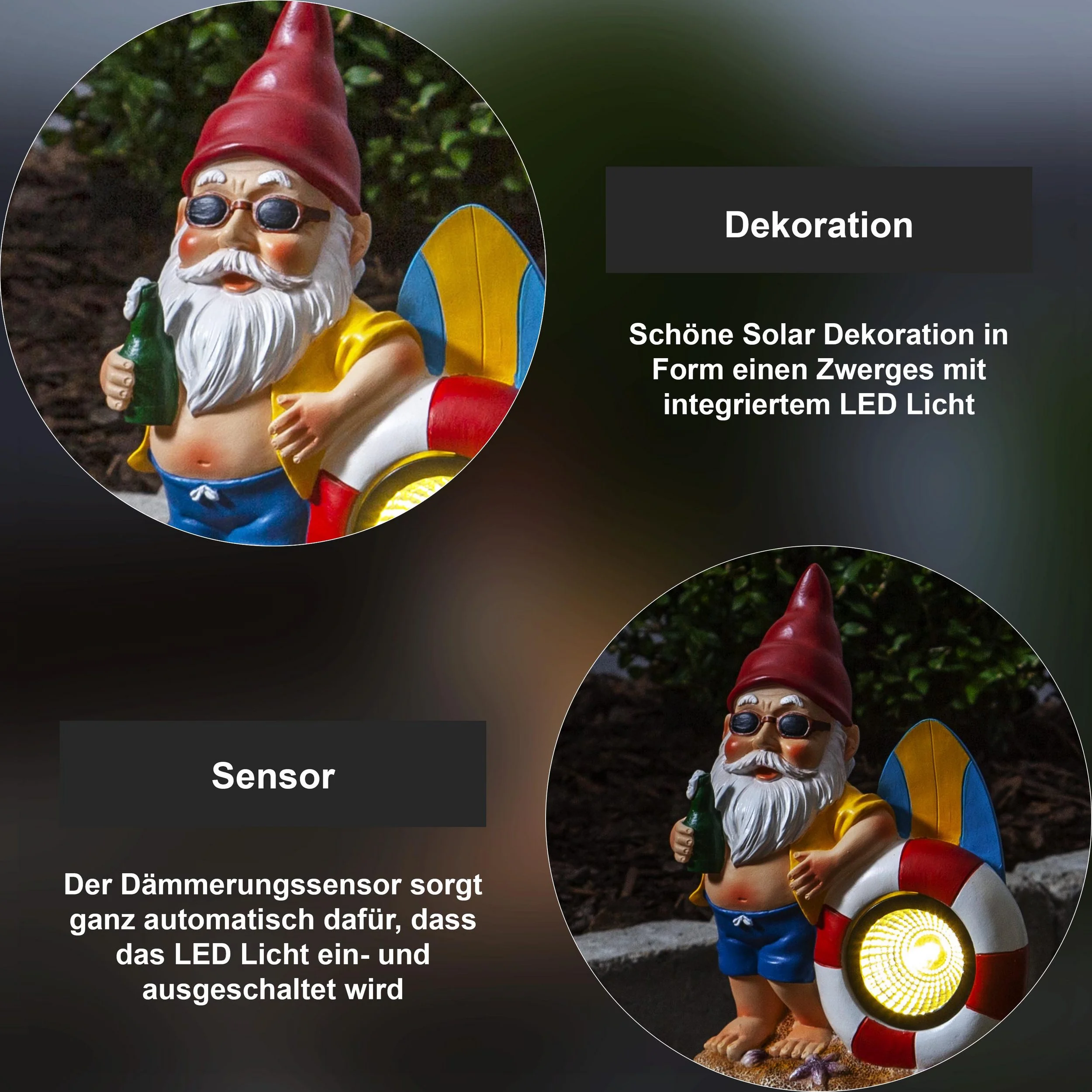 STAR TRADING LED Solarleuchte Gnomy Gartenzwerg Gartenfigur