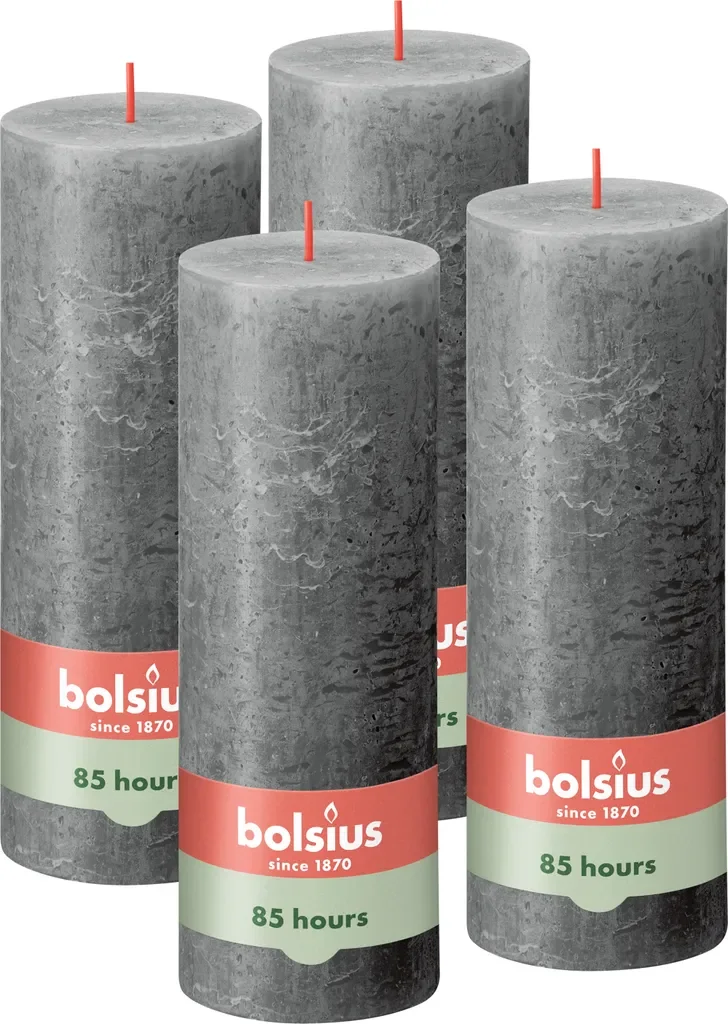 Bolsius 4er Set Kerzen 19 cm anthrazit Deko für Tisch und Zuhause