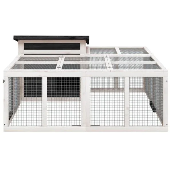 vidaXL Kaninchenstall Grau 144x123x67 5cm Kiefer Massivholz Hasenstall