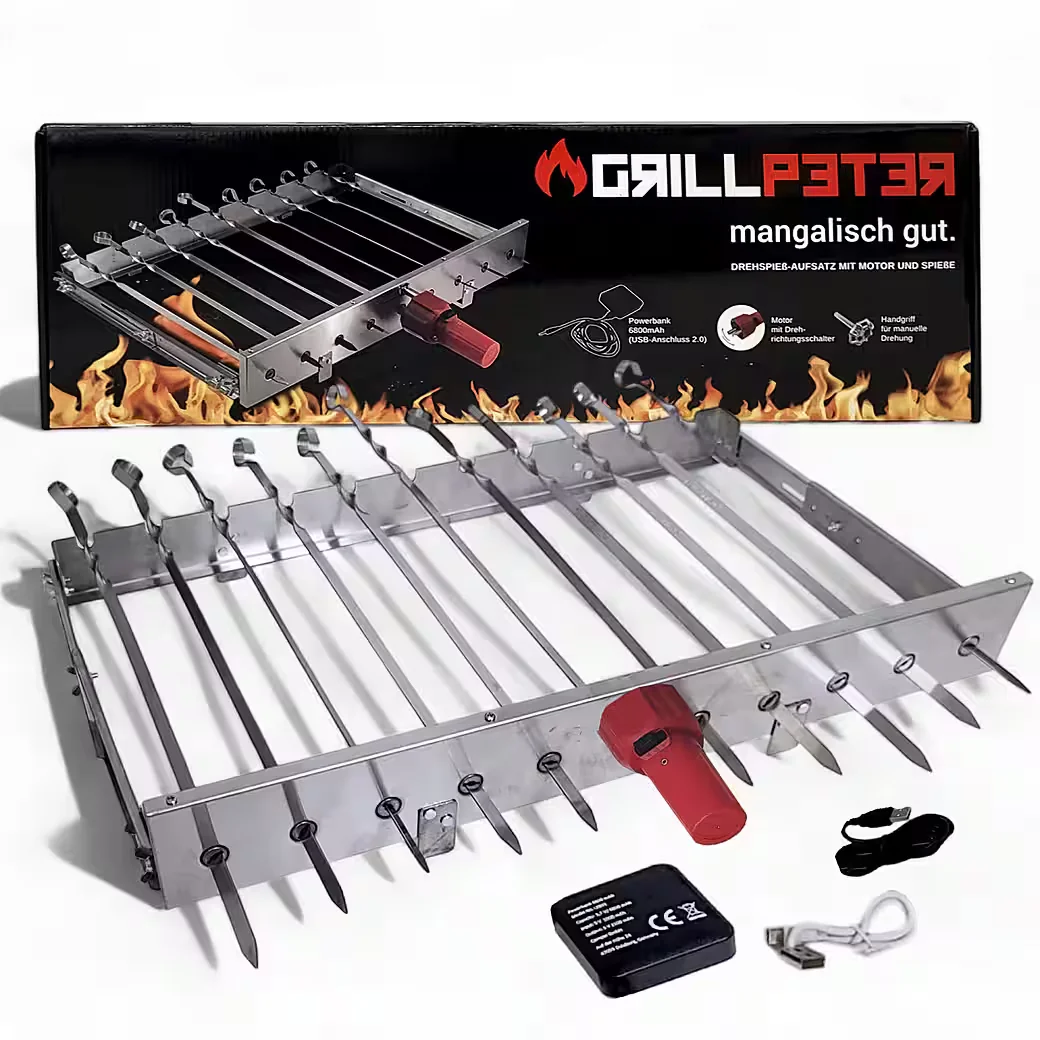 Mangal Schaschlikgrill Taschkent Holzkohlegrill Motor 11er Drehspieß