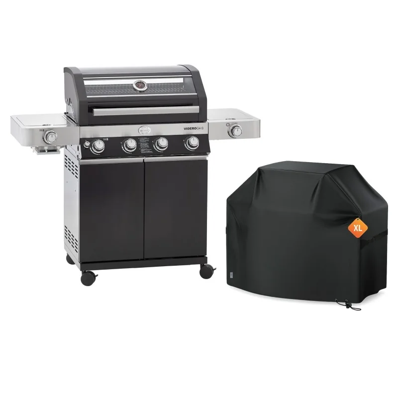 RÖSLE BBQ Gasgrill Videro G4-S Vario+ Schwarz mit Schutzhaube XL Set