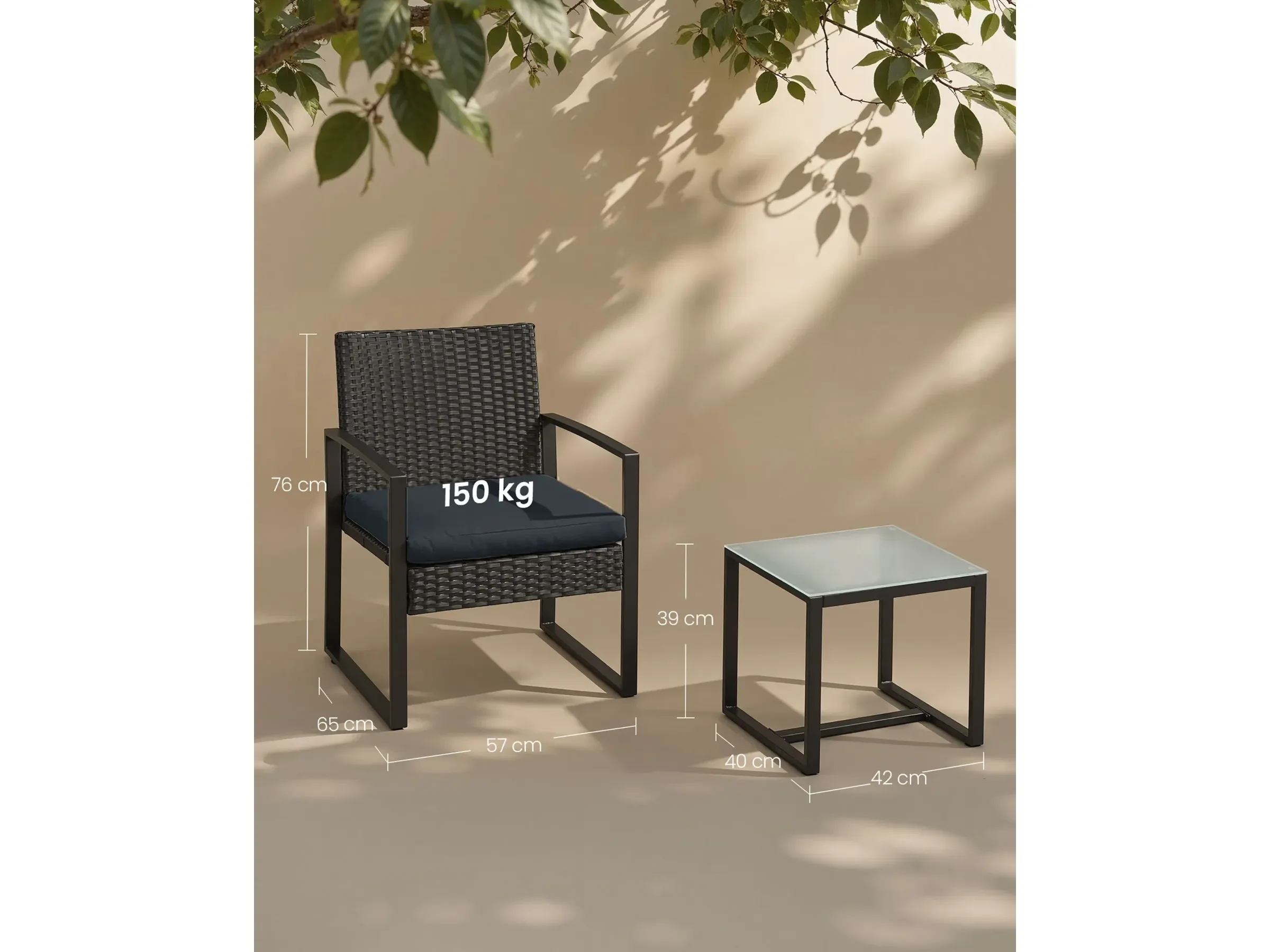 Balkonset Gartenmöbel Set aus PE Polyrattan wetterfest