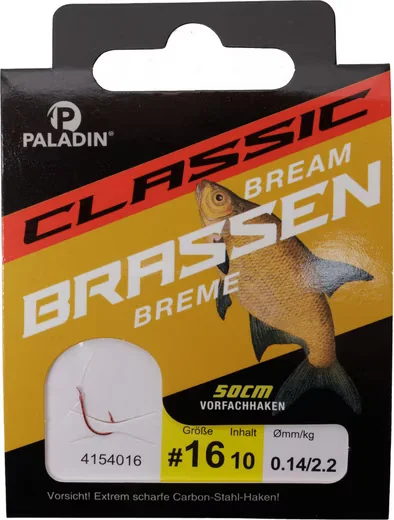 PALADIN Brassenhaken gebunden Größe 16 Vorfach 50 cm 10 Stück