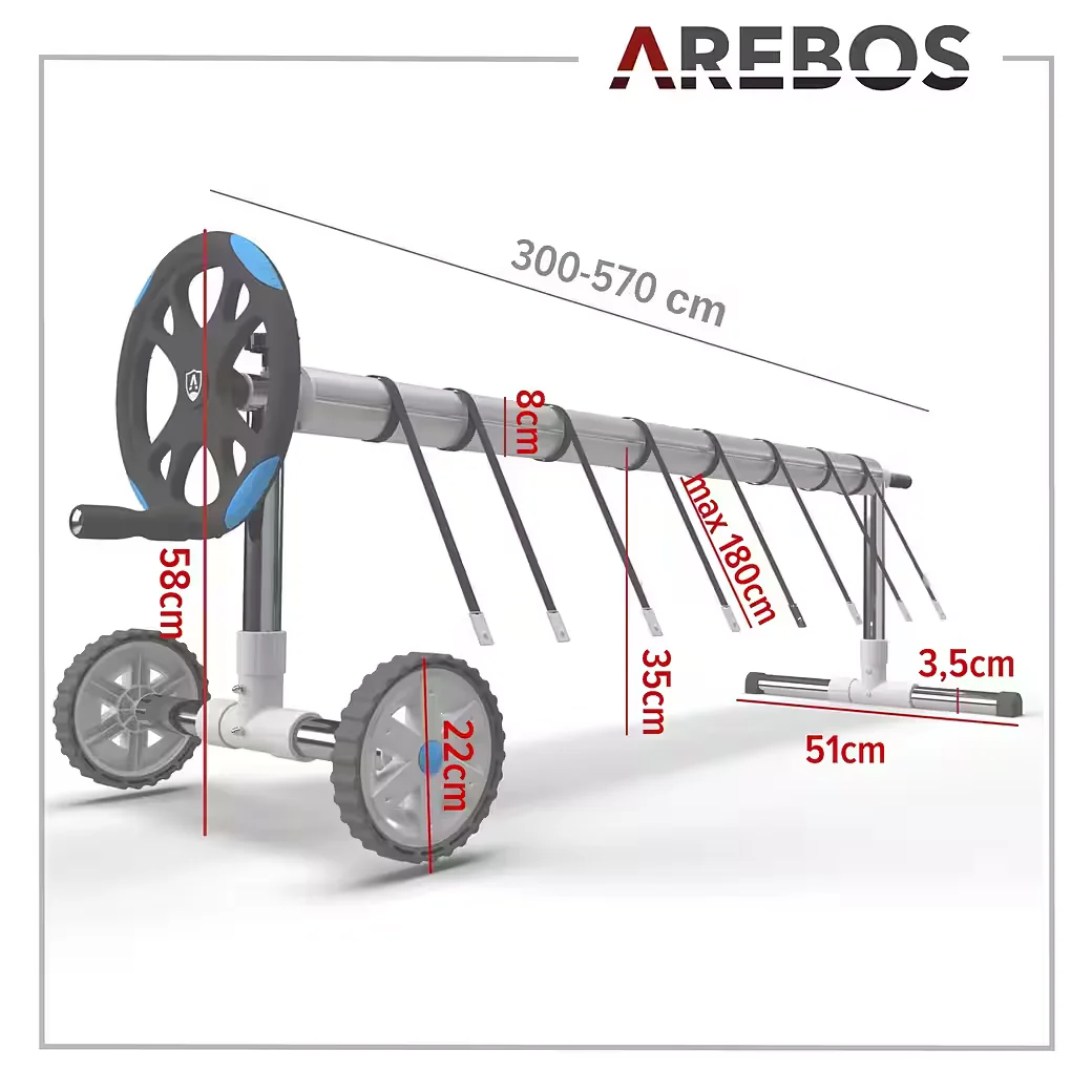 Pool Abdeckplane Aufroller 300 bis 570 cm mit Rollen Befestigung