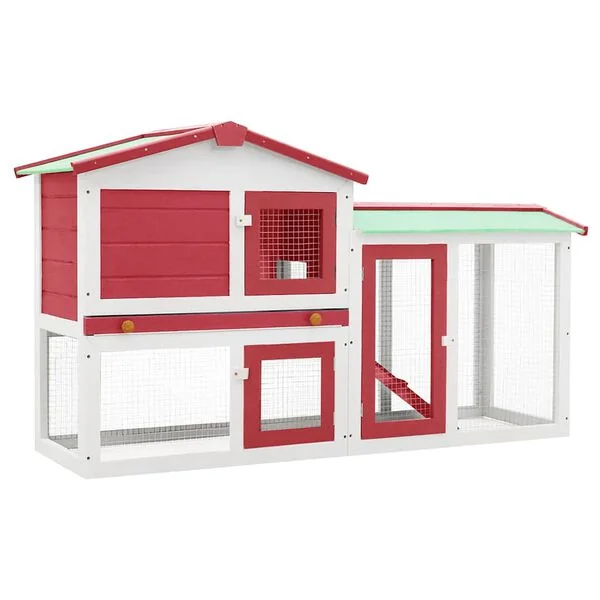 vidaXL Großer Kaninchenstall Holz Rot Weiß 145x45x84 cm Hasenstall