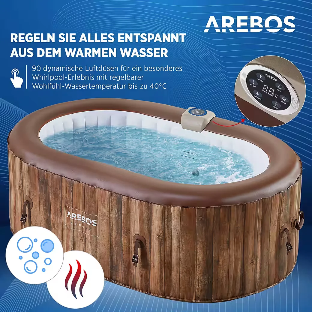 Whirlpool BERGEN aufblasbar für 2 Personen 90 Massagedüsen Outdoor
