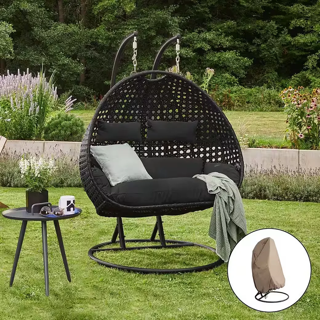 Hängesessel Polyrattan TWIN mit Regenabdeckung Outdoor Garten