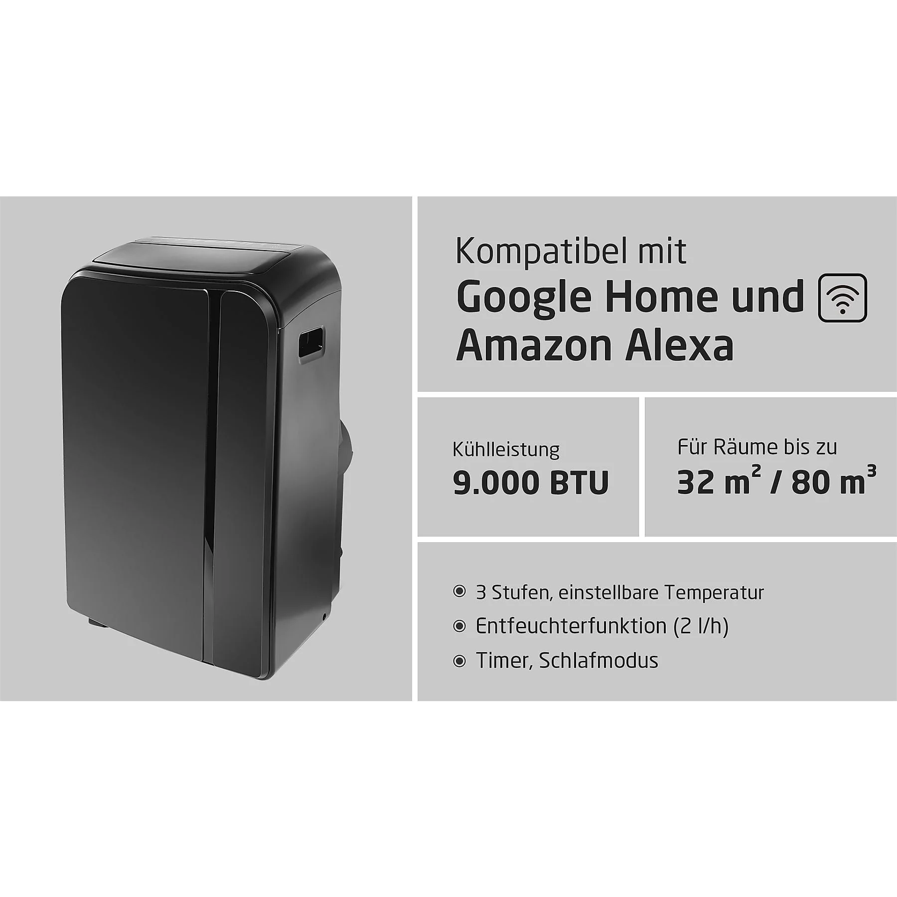KOENIC KAC 9022 B WLAN mobiles Klimagerät 80 m3 Schwarz