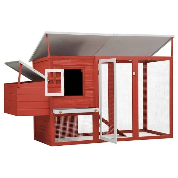 vidaXL Garten Hühnerstall mit 1 Legenest Rot Holz Hühnerhaus