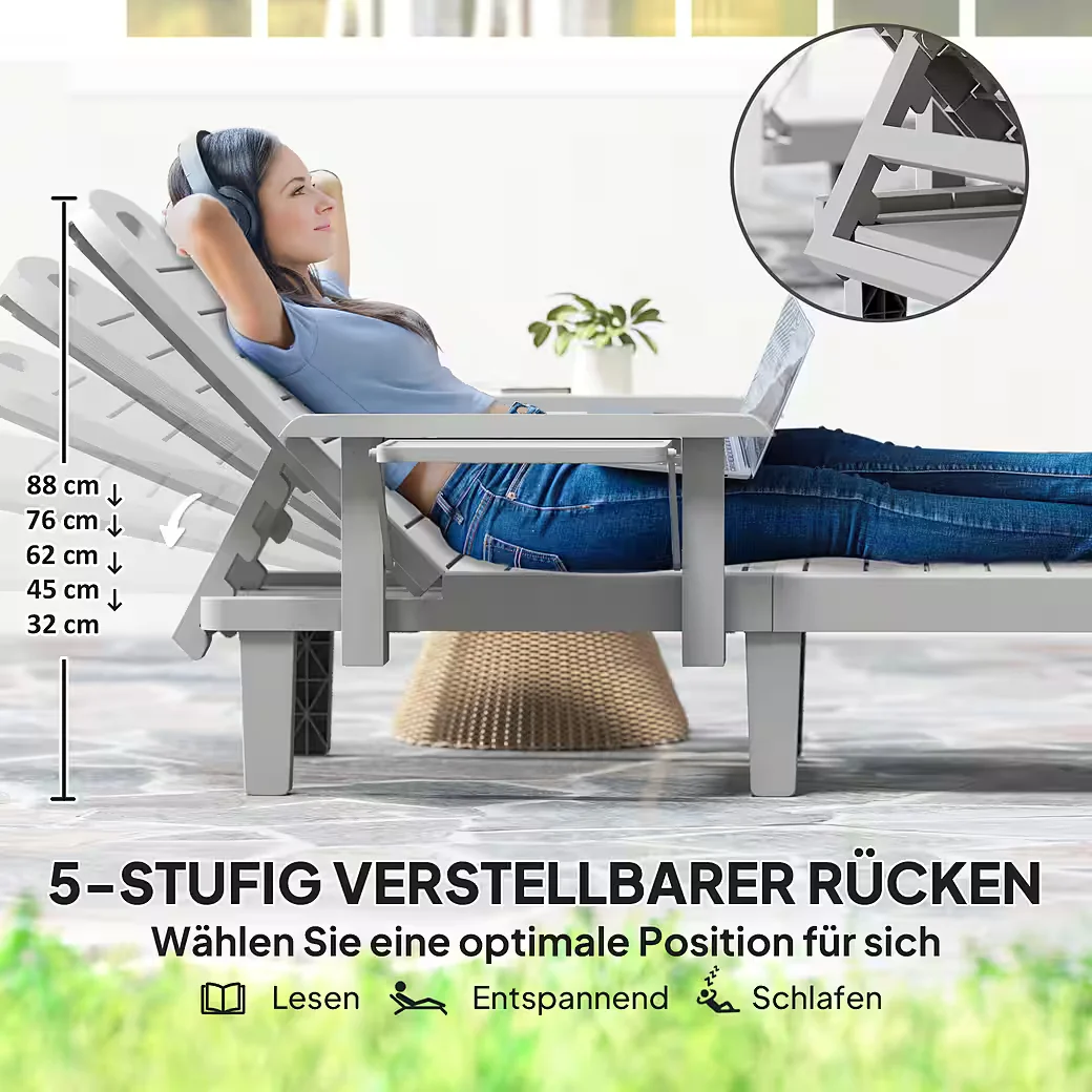 Gartenliege Seitentisch Holzoptik 5 Fach verstellbare Lehne Outdoor
